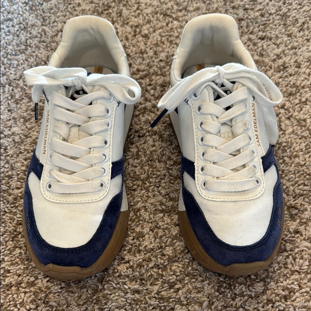 Sam Edelman White and Navy Sneakers